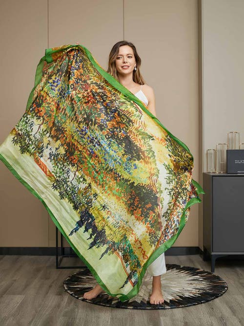 Silksilky Pure Silk Oil Painting Rectangle Scarf In Multi