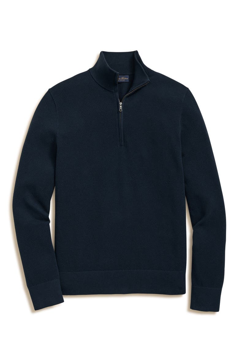 Supima Cotton Pique Quarter Zip Sweater, Alternate, color, NAVY