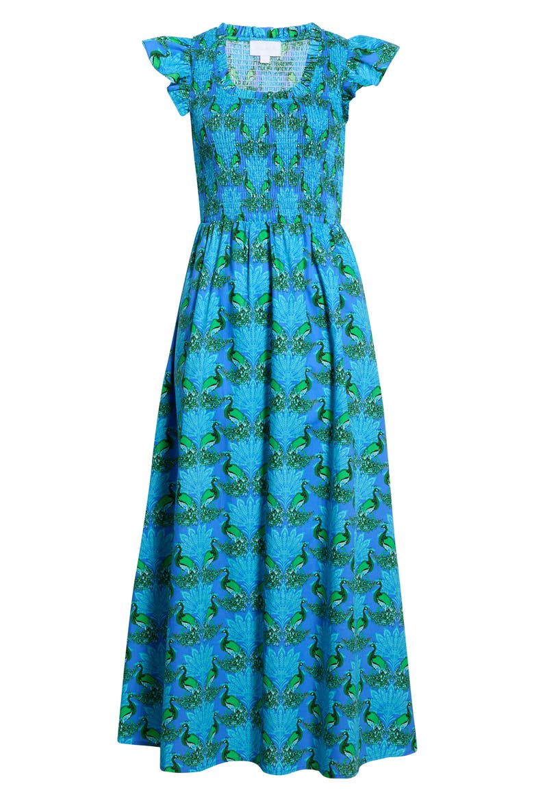 Sherly Floral Smock Bodice Cotton Dress, Alternate, color, BLUE-GREEN