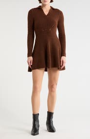 Lush Long Sleeve Ribbed Sweater Dress