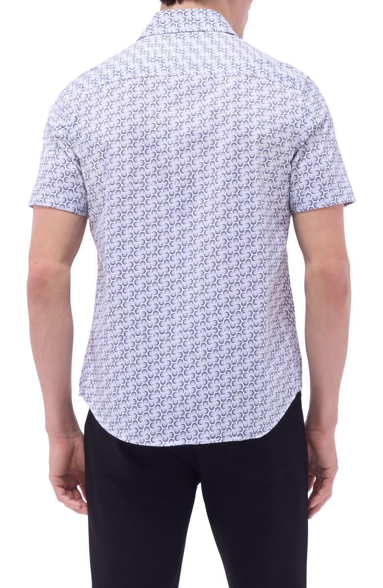 Bugatchi Miles OoohCotton<sup>®</sup> Geometric Print Short Sleeve Button-Up Shirt, Alternate, color, Zinc