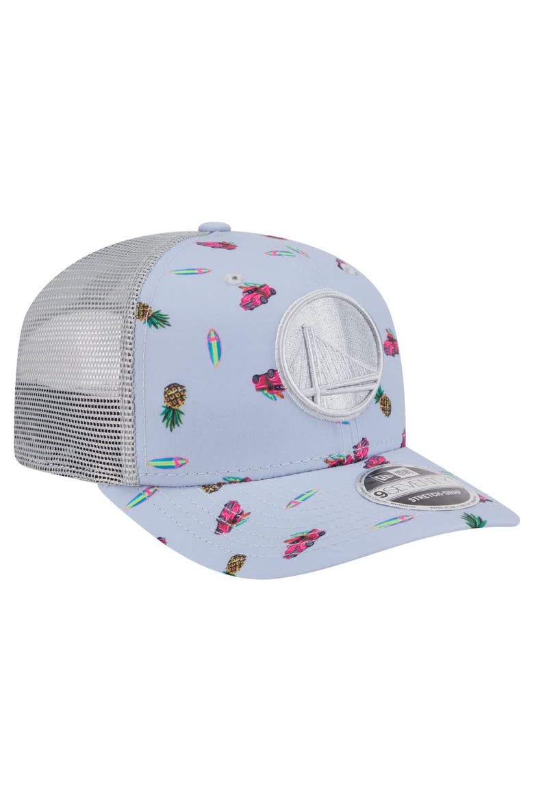 Men's New Era Light Blue/Gray Golden State Warriors Adventure Aloha Pattern 9SEVENTY Stretch-Snap Hat, Alternate, color, Light Blue