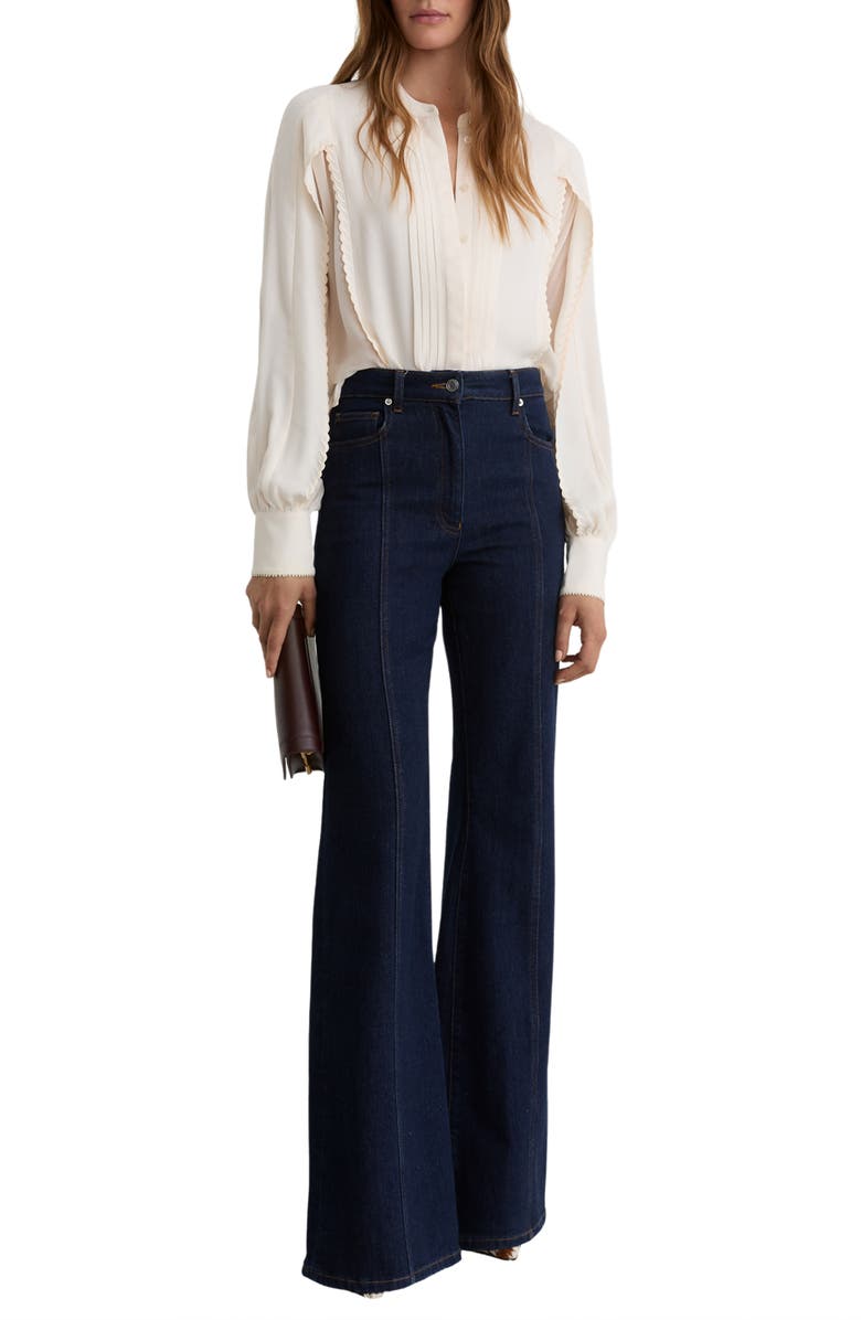 Reiss Maddie Pleated Button-Up Top, Alternate, color, Pale Pink