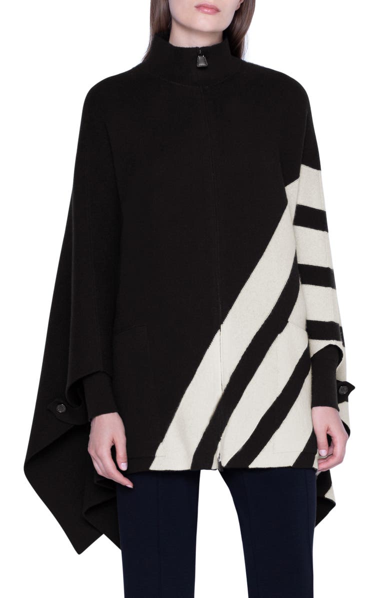 Akris Intarsia Stripe Reversible Cashmere Cape, Main, color, 