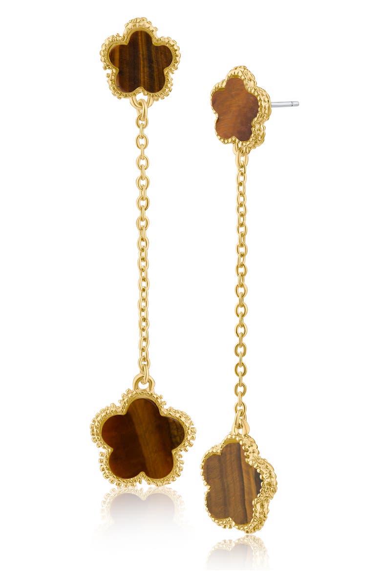Clover Drop Earrings (Nordstrom Exclusive), Main, color, TIGER EYE / GOLD