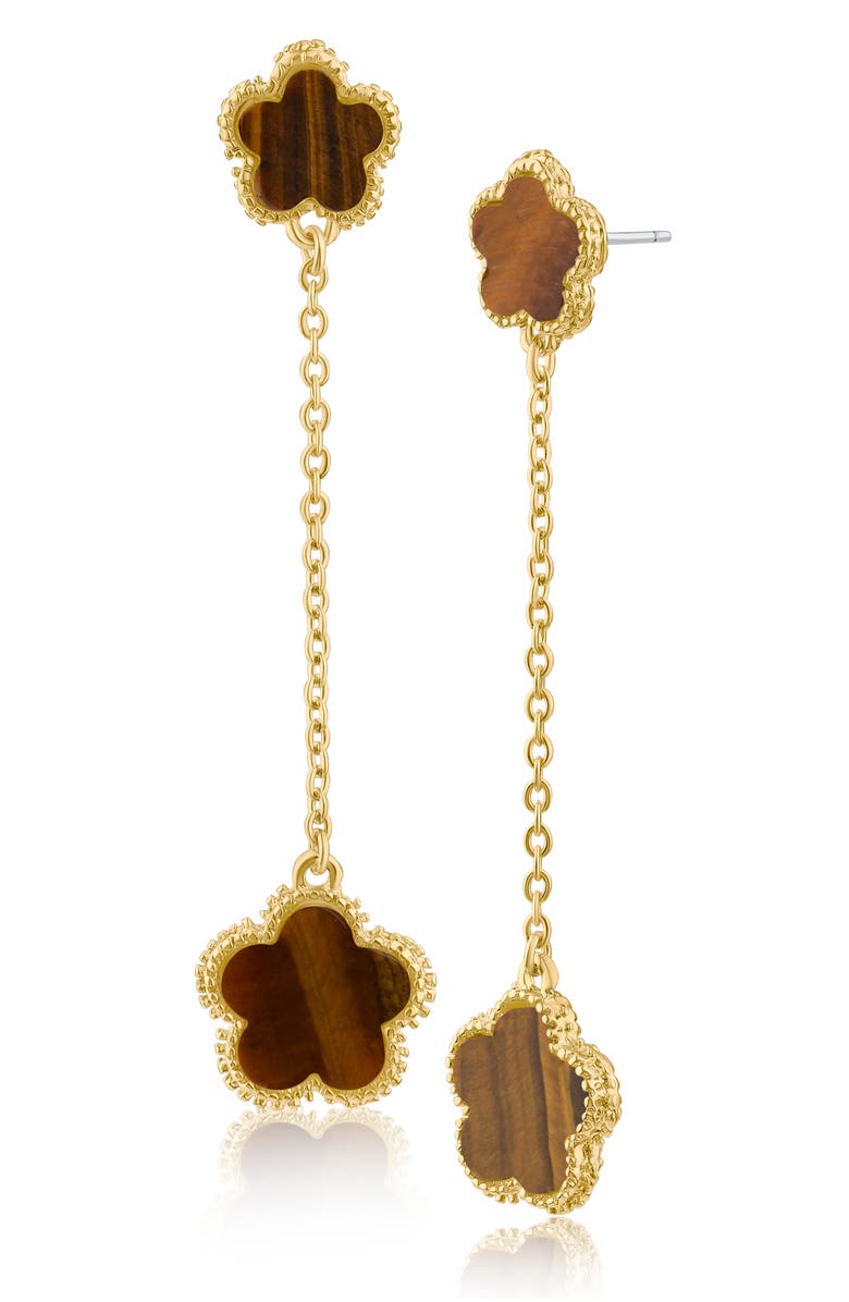 JARDIN Clover Drop Earrings, Main, color, Tiger Eye / Gold