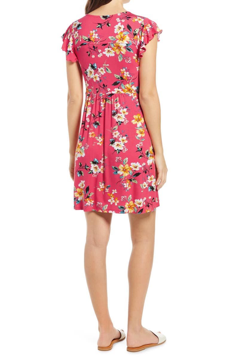 Loveappella Floral Wrap Front Flutter Sleeve Dress, Alternate, color, 