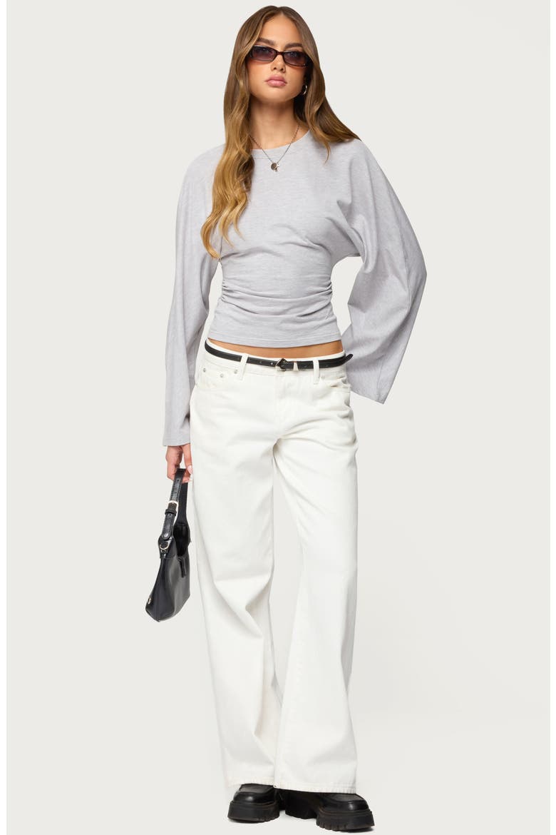 Charlisa Ruched Long Sleeve Crop Top, Alternate, color, GRAY-MELANGE