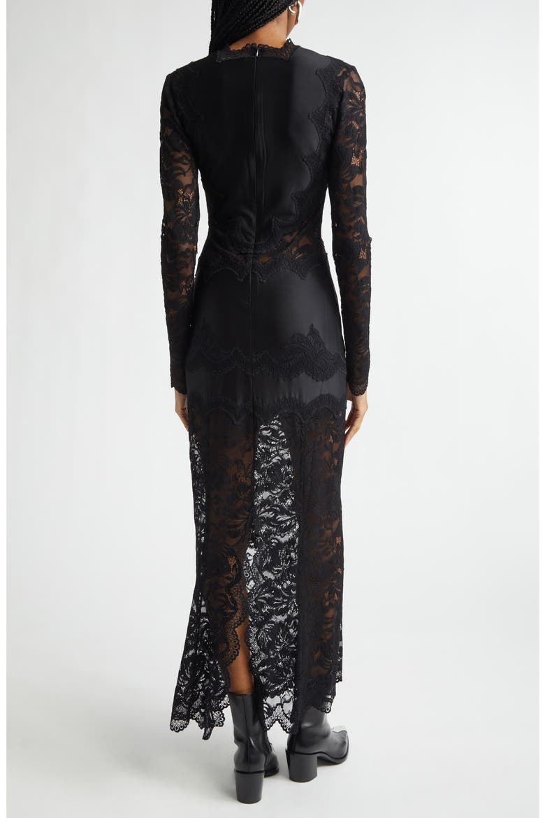 Long Sleeve Jersey & Lace Gown, Alternate, color, BLACK