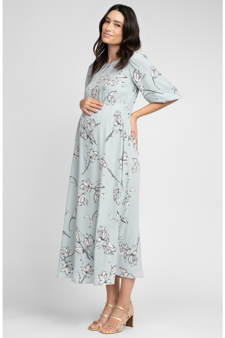 Floral Smocked Waist Midi Maternity Dress, Alternate, color, GREEN