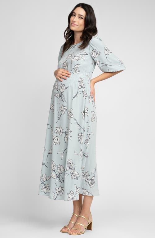 Seraphine Floral Smocked Waist Midi Maternity Dress In Green
