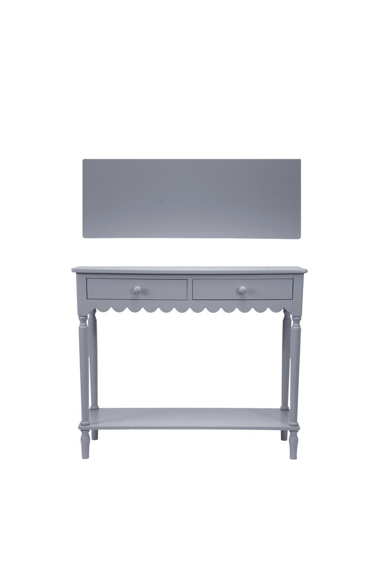 Storied Home Wood Scalloped Console Table with 2 Drawers and 1 Shelf, Lavender Color, Main, color, Blue