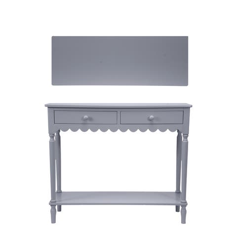 Wood Scalloped Console Table with 2 Drawers and 1 Shelf, Lavender Color