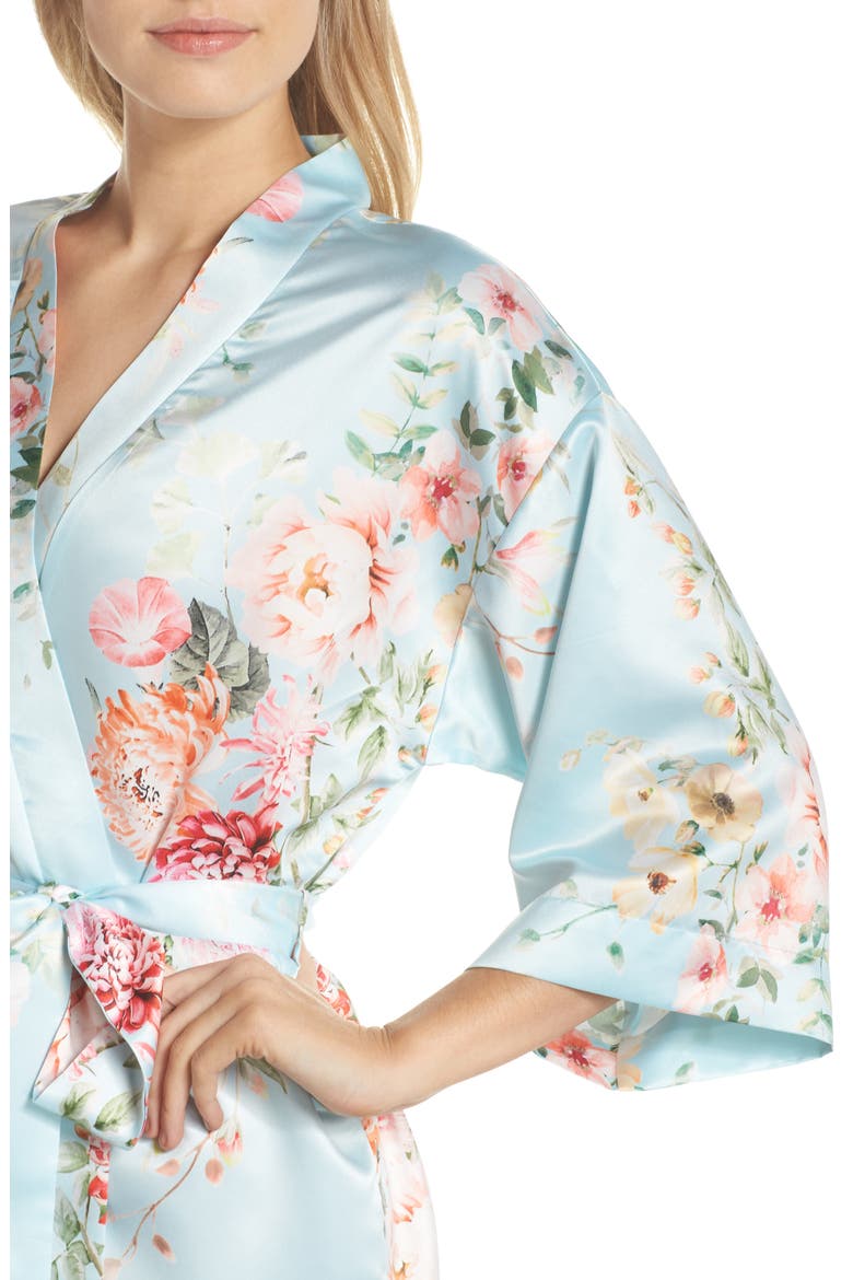 Renata Short Satin Robe, Alternate, color, BRIDAL BLUE