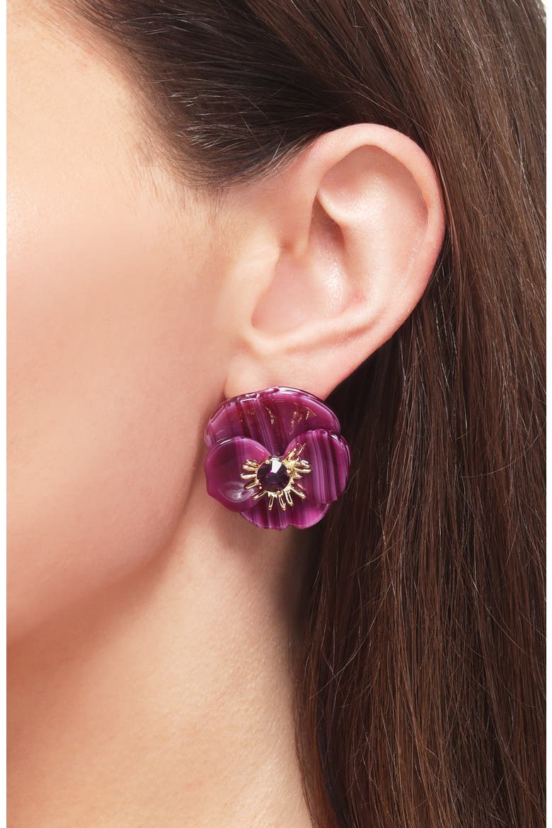 Pansy Button Stud Earrings, Alternate, color, WILDBERRY