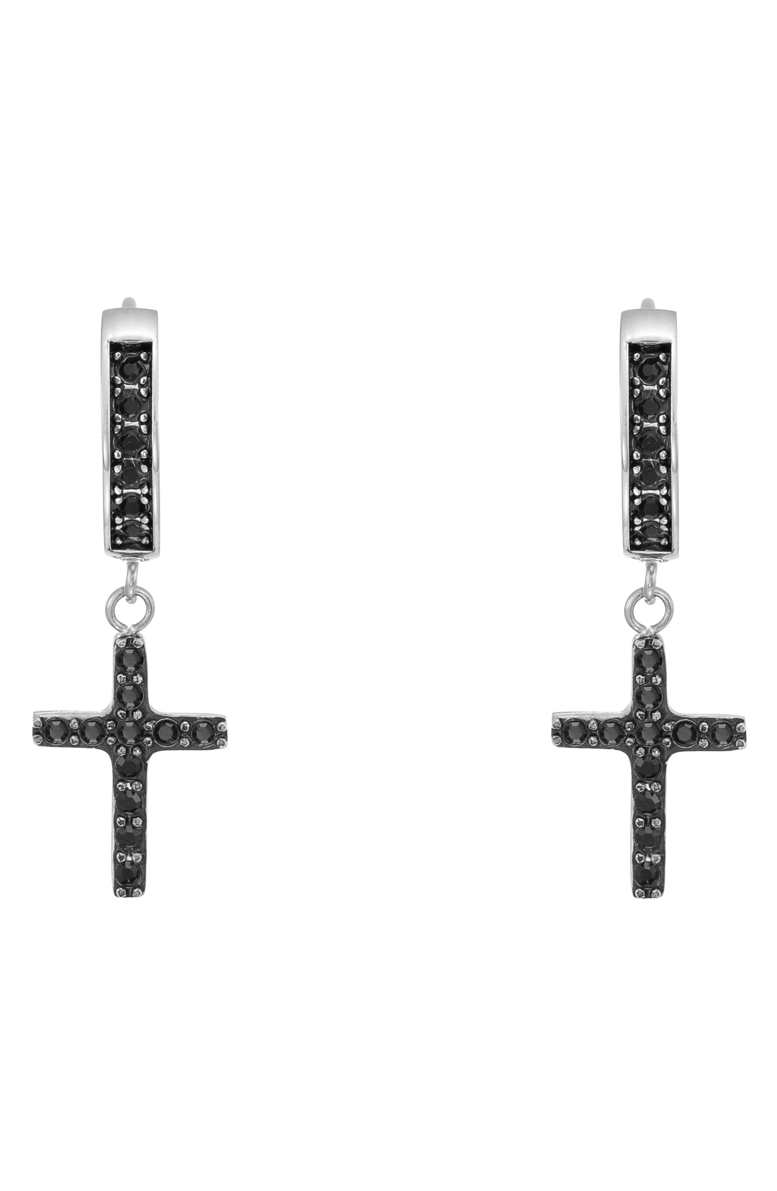 Men's Cross Hoop Earrings