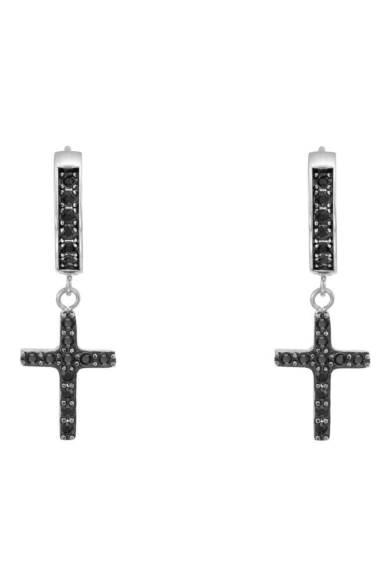Men's Cross Hoop Earrings, Main, color, SILVER