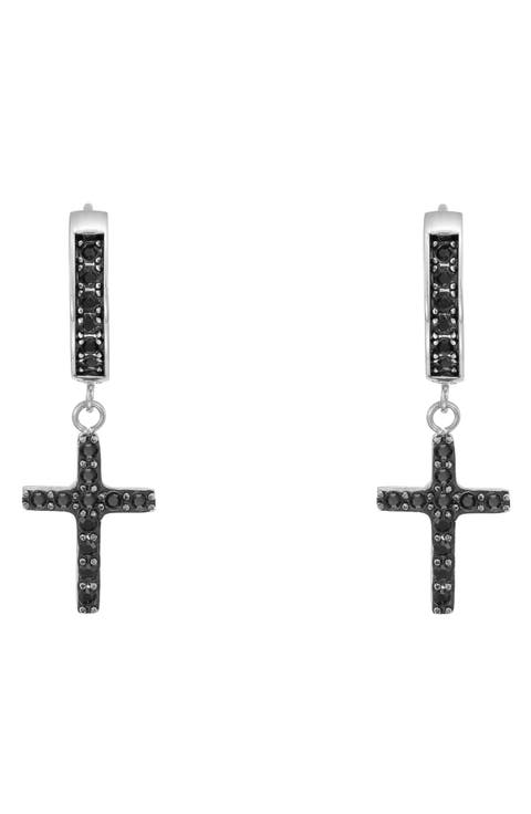 Men's Cross Hoop Earrings