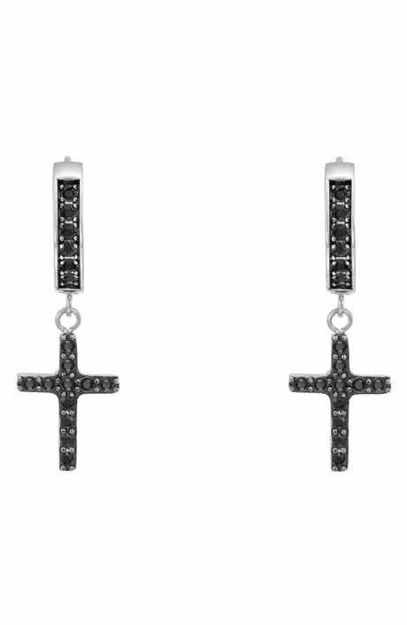 Men's Cross Hoop Earrings