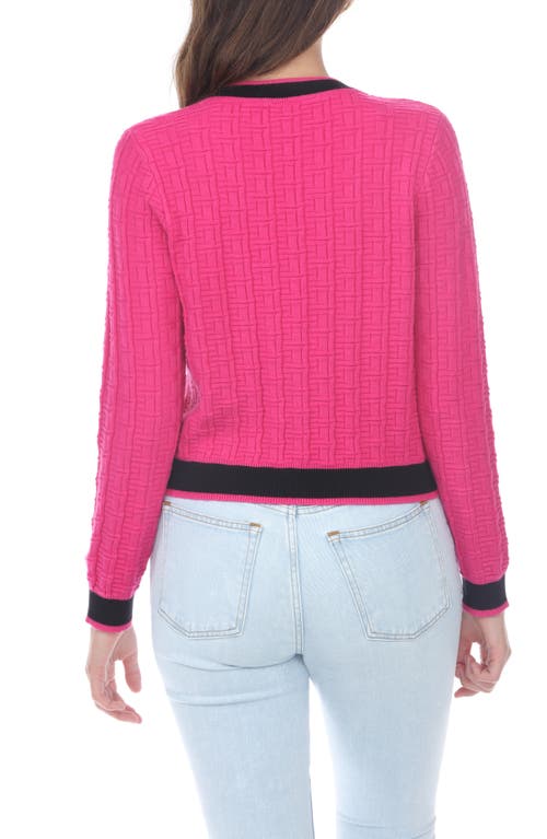 Rain And Rose Textured Tipped Cardigan Sweater In Fuchsia