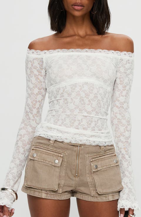 Mochapella Off the Shoulder Lace Shirt