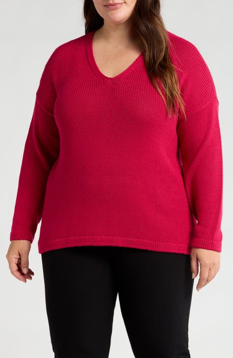 Eileen Fisher Oversized Boxy Longline Sweater Red Merino shops Wool Womens Large