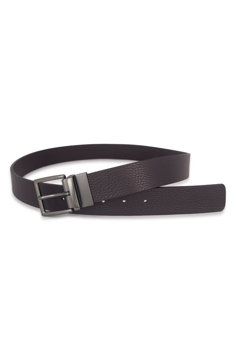 Vince Pebble Leather Belt, Alternate, color, Cacao Brown/ Matte Gunmetal
