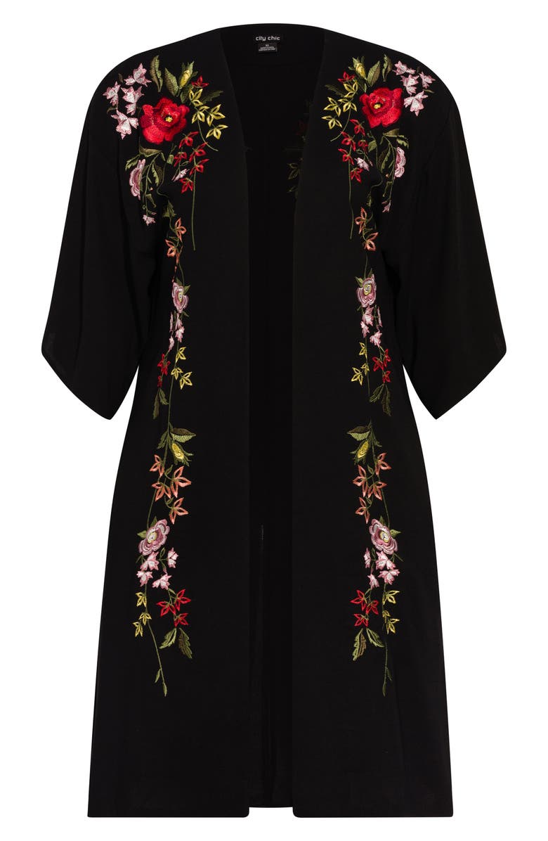 City Chic Winter Zen Floral Embroidery Open Long Jacket, Alternate, color, 