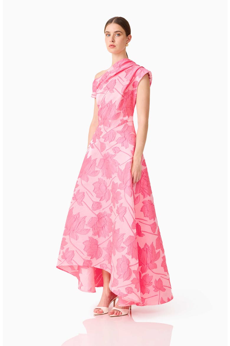 Dionne Floral Jacquard Asymmetric Gown, Alternate, color, PINK