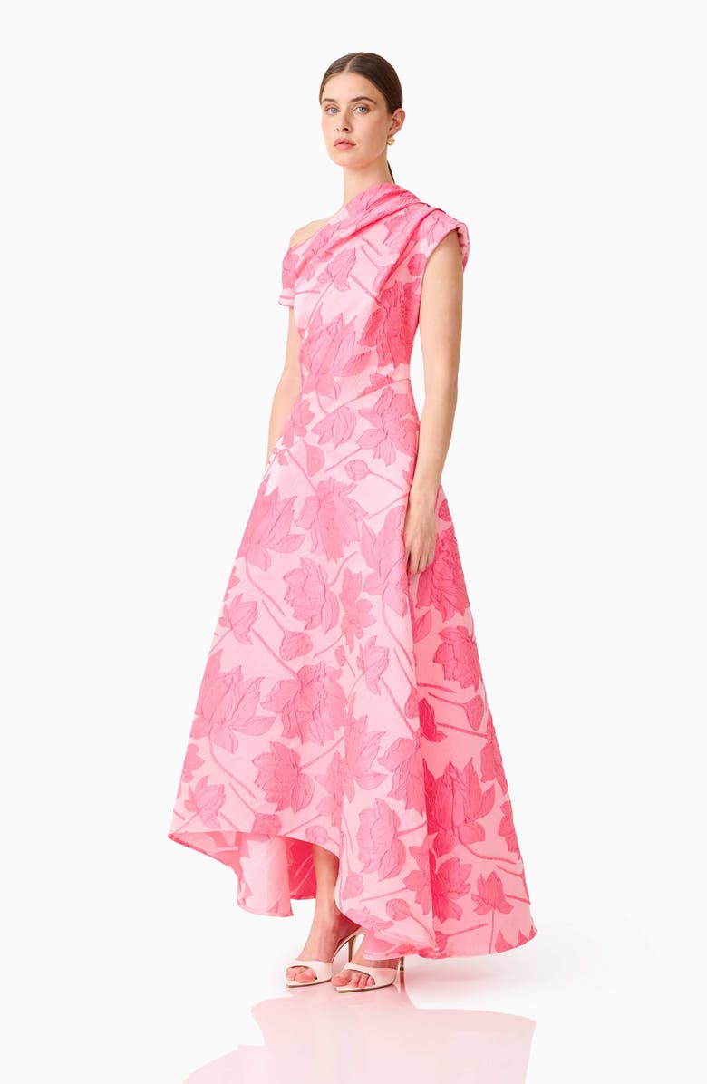 Elliatt Dionne Floral Jacquard Asymmetric Gown, Alternate, color, Pink