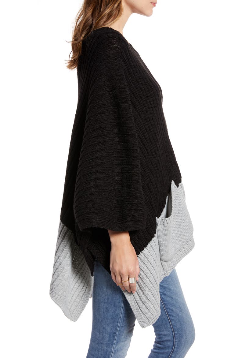 Rib Knit Poncho, Alternate, color, BLACK COMBO