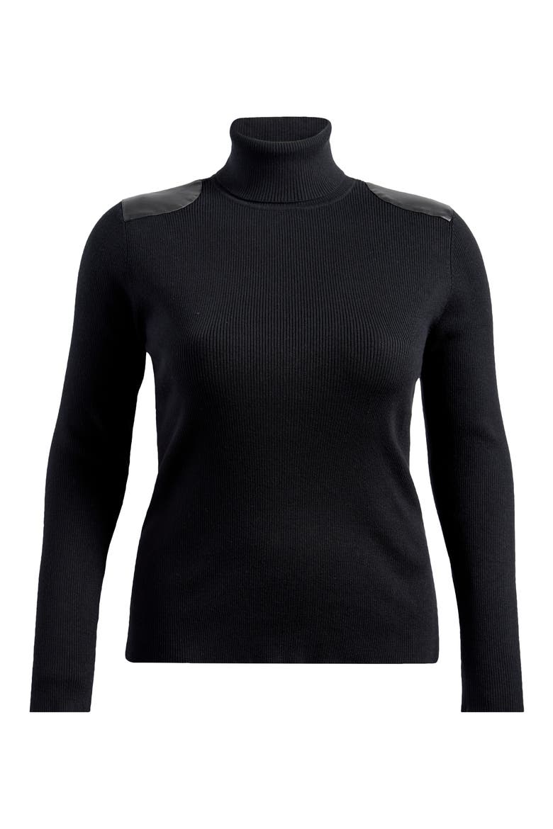 Embellished Rib Cotton Blend Turtleneck Top, Alternate, color, BLACK