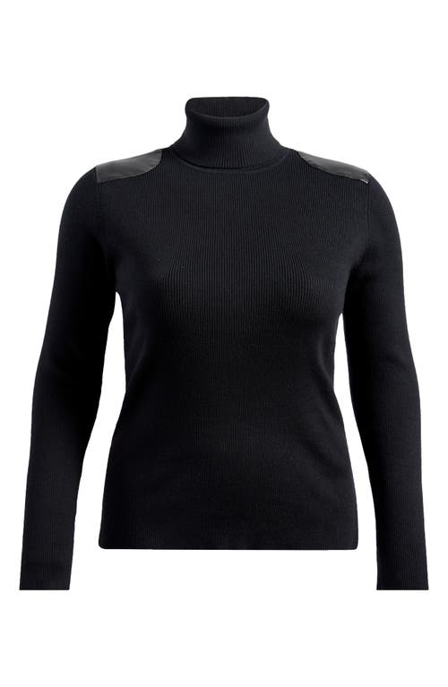 Lauren Ralph Lauren Embellished Rib Cotton Blend Turtleneck Top in Black 