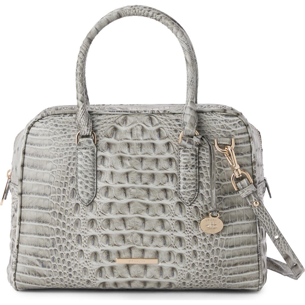 Brahmin Marissa Croc Embossed Leather Satchel In Gray