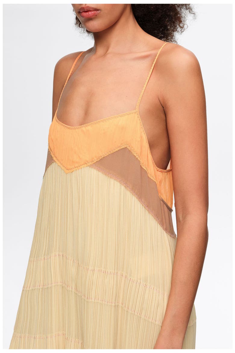 Two-Tone Pleated A-Line Strappy Dress, Alternate, color, LIGHT YELLOW