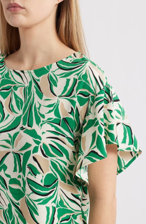 Anne Klein Boat Neck Flutter Sleeve Top In Tropical Green Multi