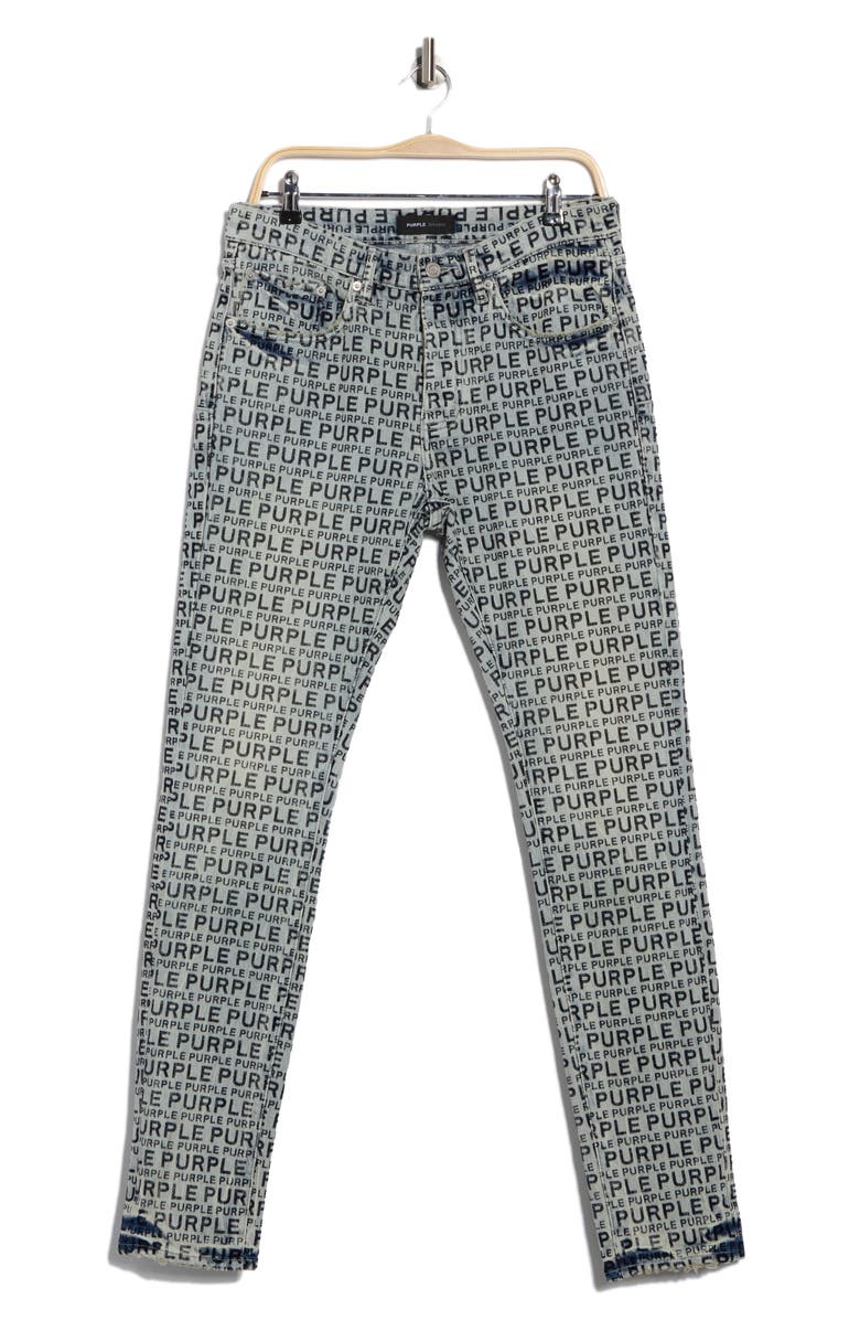 PURPLE BRAND Flocked Wordmark Skinny Jeans, Alternate, color, Light Indigo