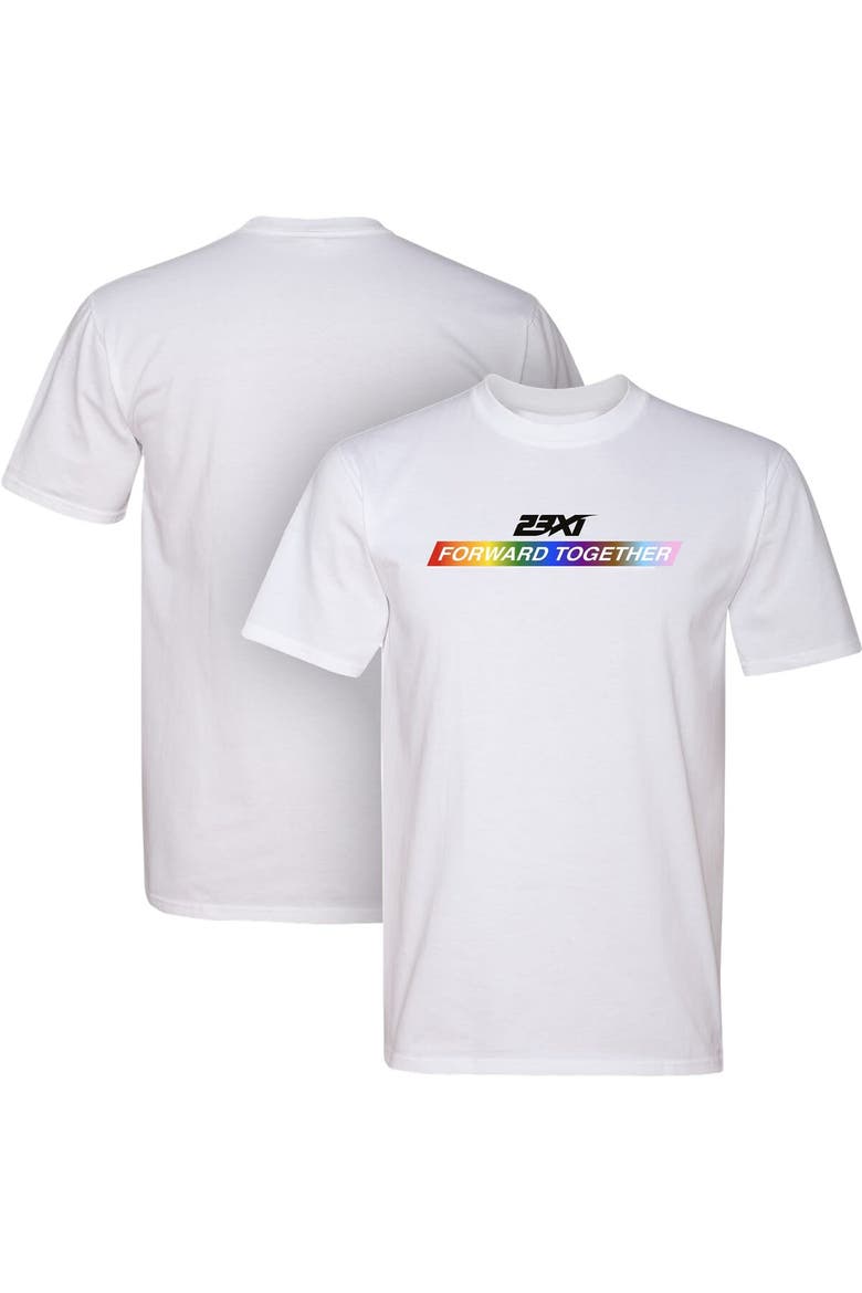 Men's 23XI Racing White Forward Together Pride Tri-Blend T-Shirt, Main, color, White