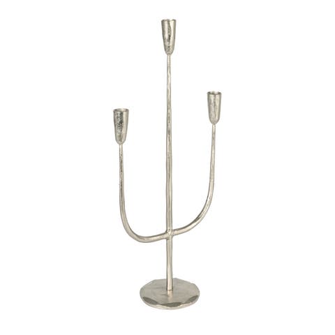 Hand-Forged Metal Candelabra, Silver Finish
