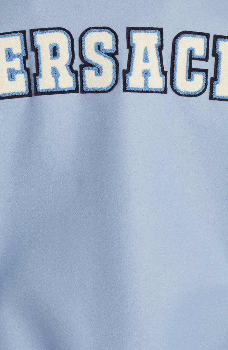 Versace Wool Blend Varsity Jacket with Leather Sleeves, Alternate, color, 