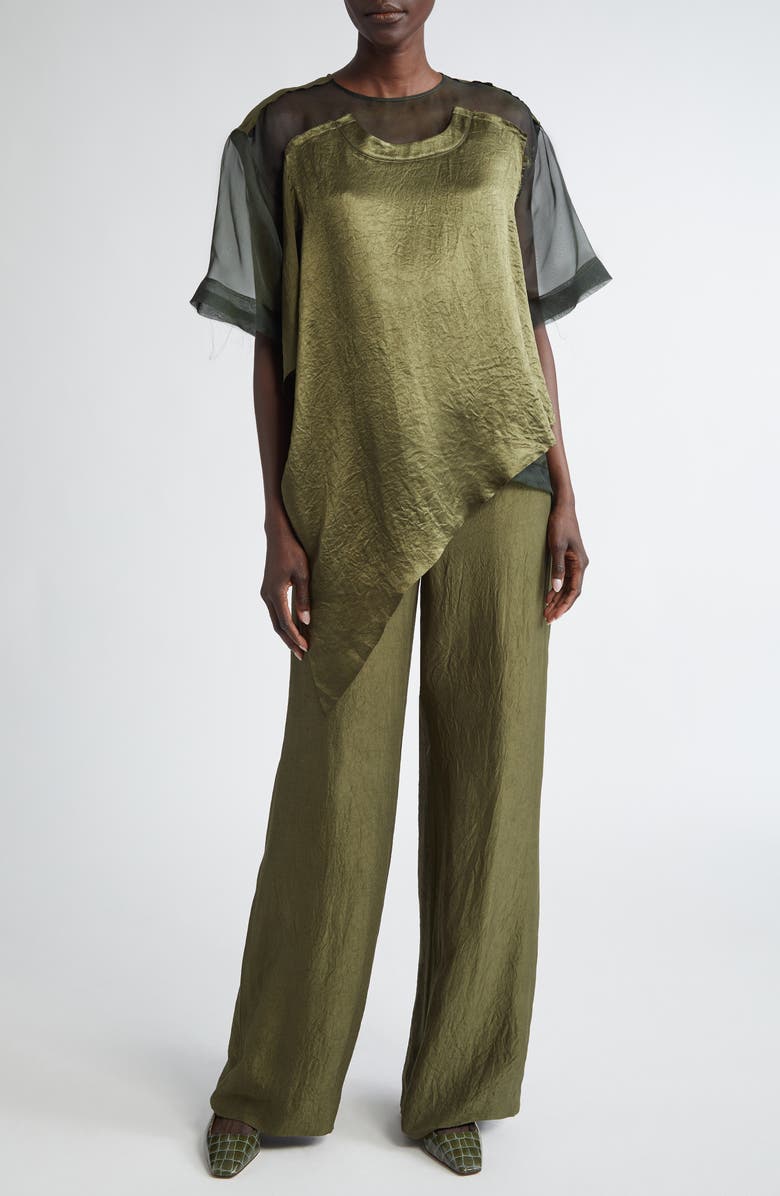 Jason Wu Collection Asymmetrical Silk Organza & Crinkled Satin Top, Alternate, color, Dark Fern