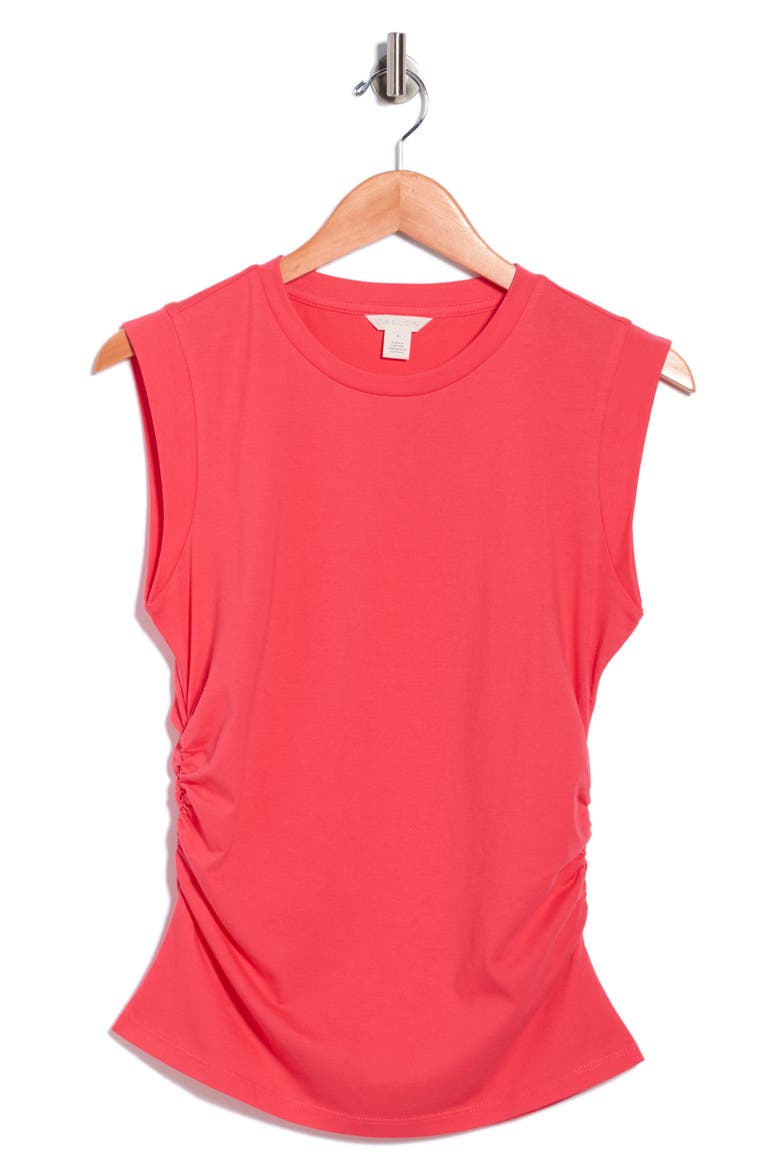 Side Ruched Cotton Blend Tank, Alternate, color, RED GERANIUM