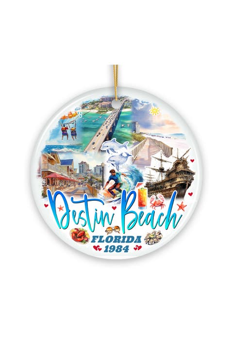 Destin Beach Emerald Coast Round Ceramic Ornament