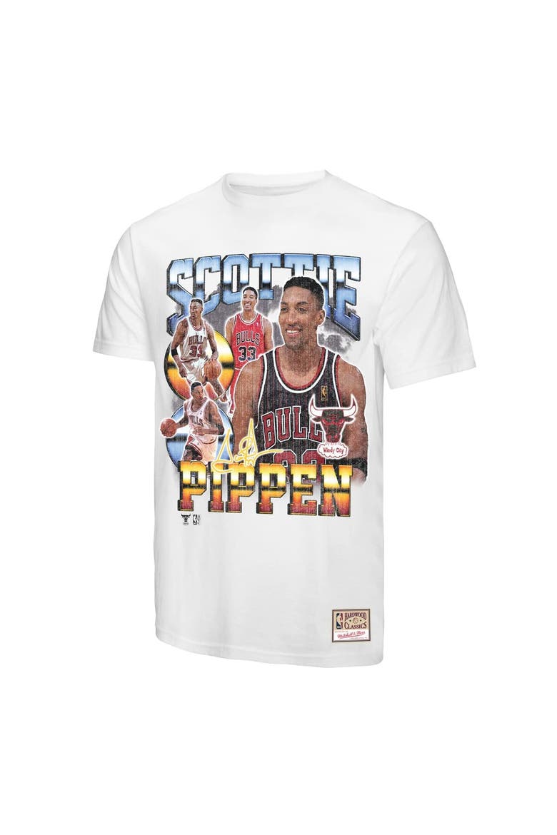 Men's Mitchell & Ness Scottie Pippen White Chicago Bulls Hardwood Classics Commemorative Player Collage T-Shirt, Alternate, color, White