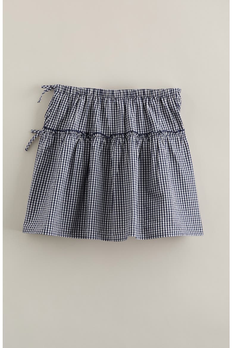 Kids' Gingham Faux Wrap Cotton Skirt, Alternate, color, NAVY MEDIEVAL MINI GINGHAM