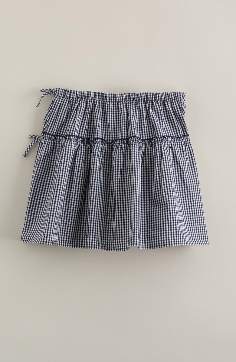 Nordstrom Kids' Gingham Faux Wrap Cotton Skirt, Alternate, color, Navy Medieval Mini Gingham