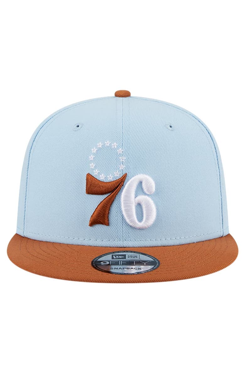New Era Men's New Era Light Blue/Brown Philadelphia 76ers 2-Tone Color Pack 9FIFTY Snapback Hat, Alternate, color, 