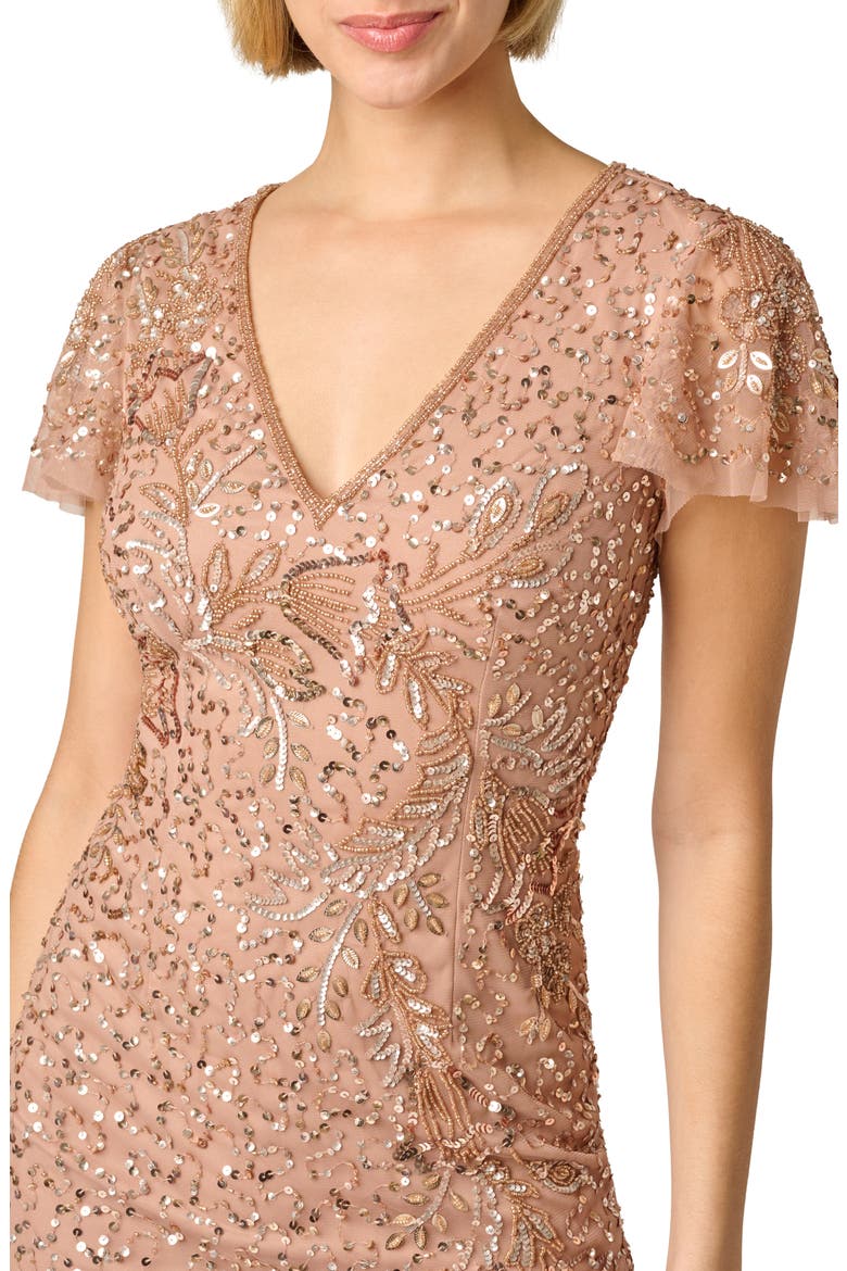 Beaded Sheath Cocktail Dress, Alternate, color, ROSE GOLD