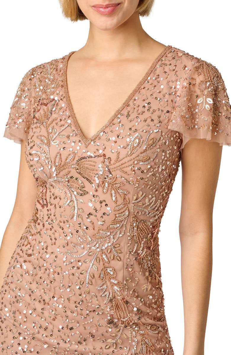Adrianna Papell Beaded Sheath Cocktail Dress, Alternate, color, Rose Gold