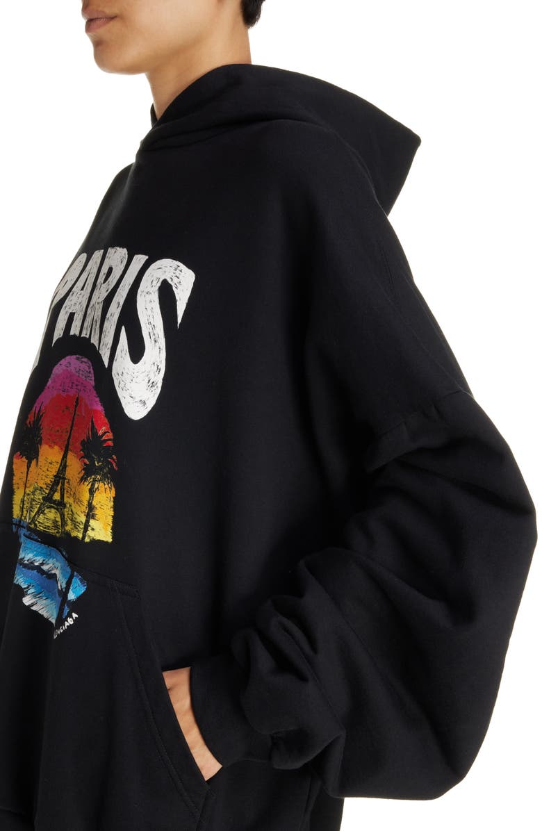 Balenciaga Paris Tropical Oversize Cotton Fleece Graphic Hoodie, Alternate, color, 